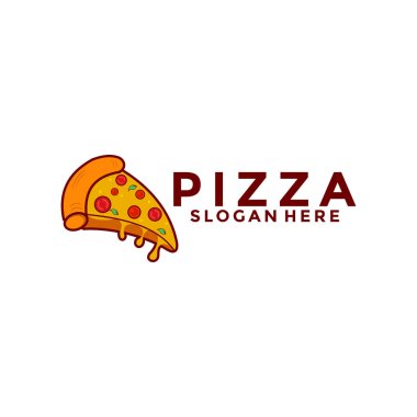 Pizza logosu, restoran yemeği, pizza dilimi, restoran, ikonlar, Vektör illüstrasyon şablonu..