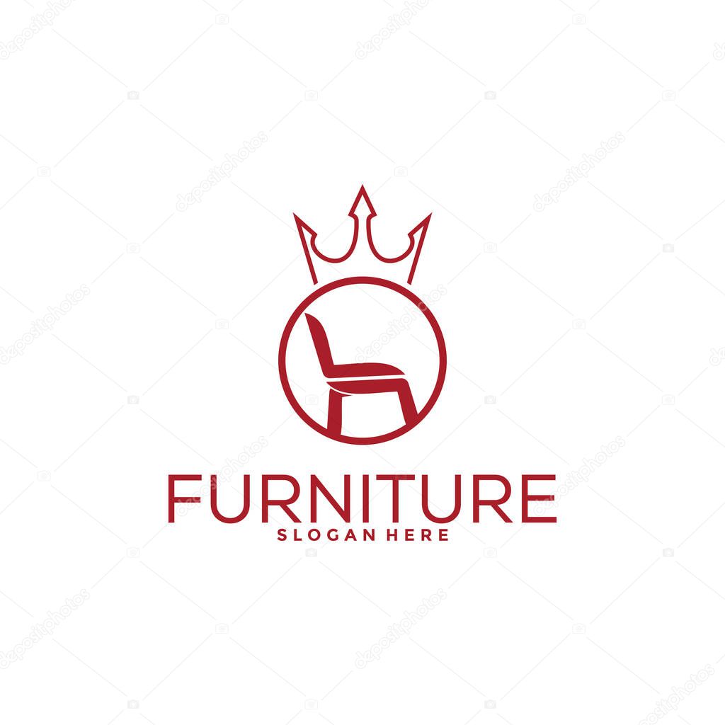 King Furniture logo design with creative concept, Interior logo vector template