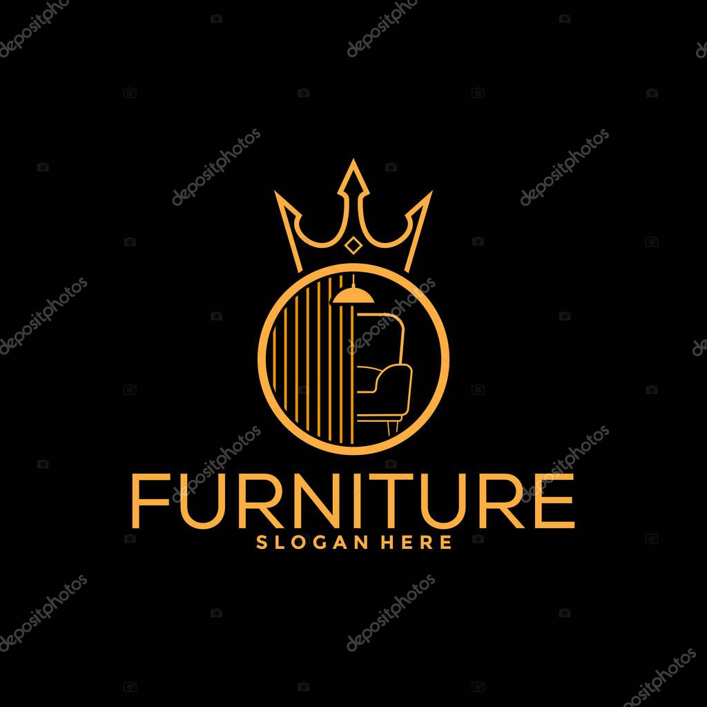 King Furniture logo design with creative concept, Interior logo vector template