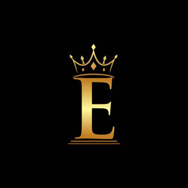 Crown logo vektörü ile ilk harf E, Creative Lettering Logo Vektörü İllüstrasyonu.