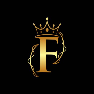 Taç logosu vektörü olan zarif bir F harfi, Yaratıcı Harf Logo Vektörü İllüstrasyonu.
