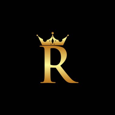 Crown logo vektörü ile ilk harf R, Creative Lettering Logo Vector Illustration.