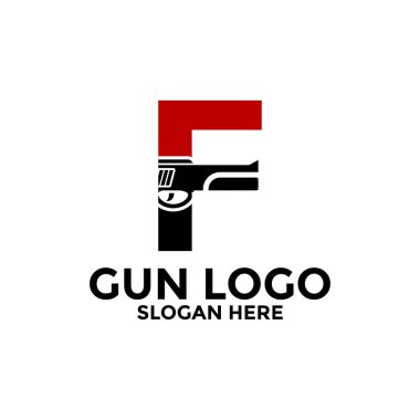 F harfi ve Gun logo simgesi tasarımı, Silah Logosu vektör şablonu