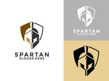 Kalkan logo tasarım şablonu olan Sparta miğferi, Sparta kimlik logo vektör simgesi resimleme