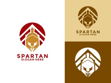 Kalkan logo tasarım şablonu olan Sparta miğferi, Sparta kimlik logo vektör simgesi resimleme