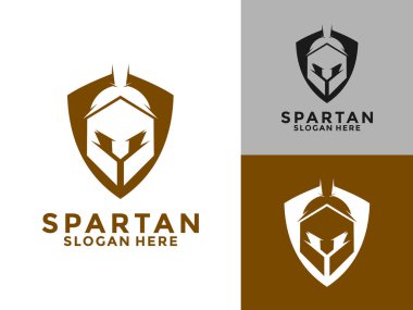 Kalkan logo tasarım şablonu olan Sparta miğferi, Sparta kimlik logo vektör simgesi resimleme