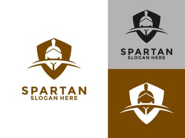 Kalkan logo tasarım şablonu olan Sparta miğferi, Sparta kimlik logo vektör simgesi resimleme