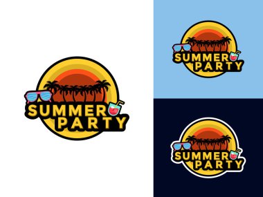 Yaz partisi logosu vektör illüstrasyonu, yaz partisi tasarım logosu