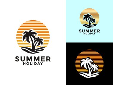 Yaz Tatili logo simgesi, Yaz Plajı logo tasarım vektörü şablonu