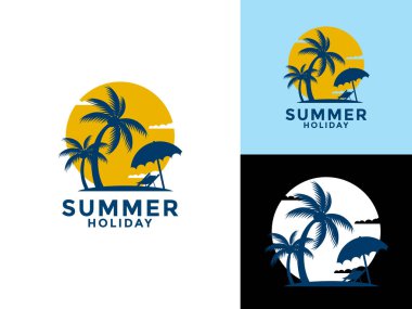Yaz Tatili logo simgesi, Yaz Plajı logo tasarım vektörü şablonu