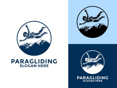 Paragliding uçan spor logo vektörü, Yüksek Macera Paragliding logo tasarım şablonu