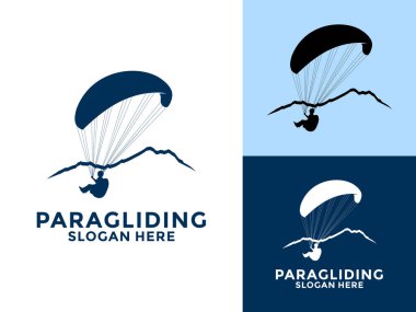Paragliding uçan spor logo vektörü, Yüksek Macera Paragliding logo tasarım şablonu