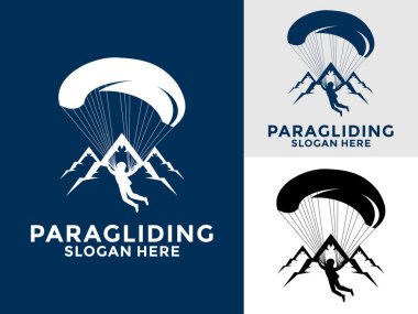 Paragliding uçan spor logo vektörü, Yüksek Macera Paragliding logo tasarım şablonu