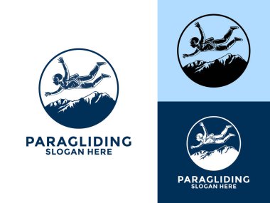 Paragliding uçan spor logo vektörü, Yüksek Macera Paragliding logo tasarım şablonu