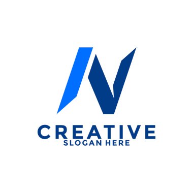 NV harfi veya N harfi ilk modern ve güçlü soyut logo tasarımı, İlk Harf Logo şablonu