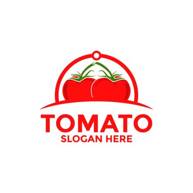 Kırmızı domates logo şablonu. Taze sebze tasarım vektör. Organik gıda logo