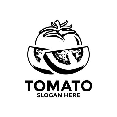 Domates logosu şablonu. Domates rengi logo, sebze vektör tasarımı. Organik gıda logosu