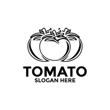 Domates logosu şablonu. Domates rengi logo, sebze vektör tasarımı. Organik gıda logosu