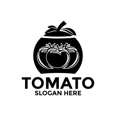 Domates logosu şablonu. Domates rengi logo, sebze vektör tasarımı. Organik gıda logosu