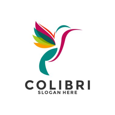 soyut renkli sinekkuşu kolibri kuş logosu simgesi, Humming Bird Colibri Logo Vektör Şablonu