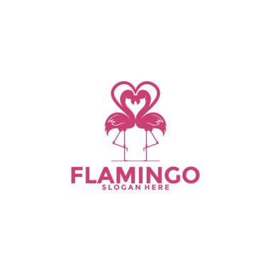 Flamingo kuş logosu, aşk logosu şablonu ile şık Flamingo