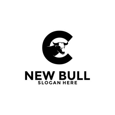 C harfi vektör logosu ile Bull Buffalo Horn Head, Boğa Logosu tasarım şablonu