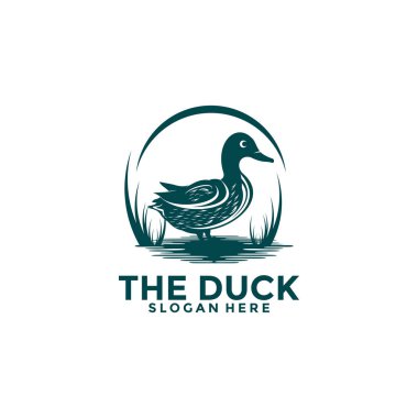Duck Vector, Mallard logo avı. Ördek çiftliği Logo Vektörü illüstrasyon Şablonu