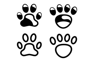 Köpek Paw simgesi vektörü, izole edilmiş siyah köpek silueti, koleksiyon