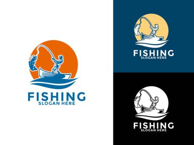 İnsan balıkçı vektör logosu tasarım şablonu. Spor Balıkçılık Logosu