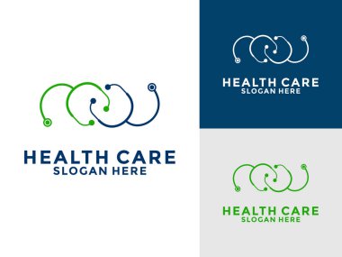 Doktor veya Klinik logo simgesi, steteskop logosu sağlık ve tıbbi logo tasarım vektörü illüstrasyonu