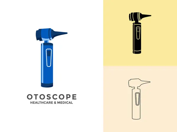 Otoscope Set Vektör logosu konsepti. Otoskop düz vektör sembolü, Otoskop Araçlarının Görünümü