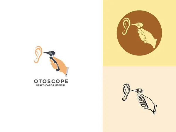 Otoscope Set Vektör logosu konsepti. Otoskop düz vektör sembolü, Otoskop Araçlarının Görünümü