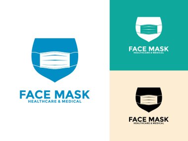 Kalkan logosuna sahip cerrahi yüz maskesi. Virüs Koruma, Yüz maskesi, Dişçi maskesi Vektör illüstrasyonu