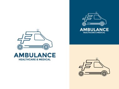 Ambulans Logosu Simgesi Tasarımı, Acil Tıbbi Servis Aracı logosu ve simge vektör çizimi