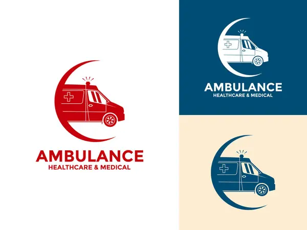 Ambulans Logosu Simgesi Tasarımı, Acil Tıbbi Servis Aracı logosu ve simge vektör çizimi
