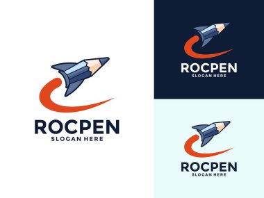 Pen Roket logo vektör şablonu, kalem ile yaratıcı kombinasyon hız roketi