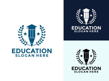Eğitim logosu vektör şablonu, Toga Şapka ile Kalem kombinasyonunu mezun et