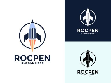 Pen Roket logo vektör şablonu, kalem ile yaratıcı kombinasyon hız roketi