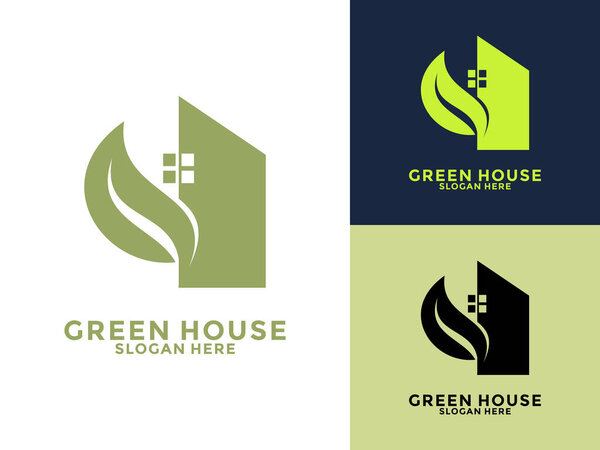 Векторный шаблон логотипа Green House, лист с логотипом Home