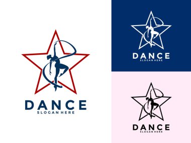 Yıldız vektör logosu, Dancer logo tasarım şablonu, dans eden kadın vektör illüstrasyonlu yaratıcı kadın dans sanatı