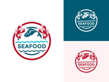 Balık, Deniz Ürünleri Restoranı logo şablonu ile ıstakoz kombinasyonu