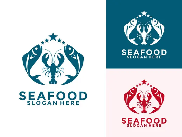 Balık, Deniz Ürünleri Restoranı logo şablonu ile ıstakoz kombinasyonu