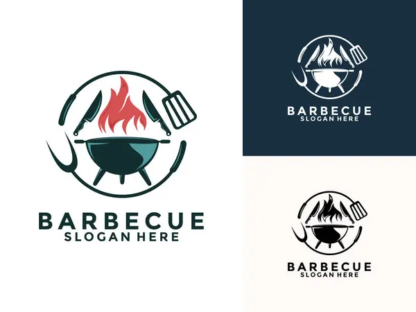 Barbekü, barbekü, mangal logosu ikon vektörü, barbekü ızgara ve restoran logosu şablonu