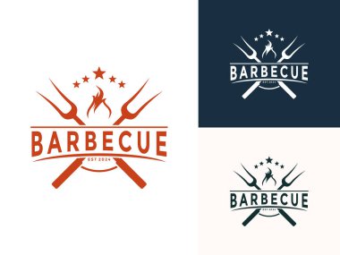 Barbekü, barbekü, mangal logosu ikon vektörü, barbekü ızgara ve restoran logosu şablonu