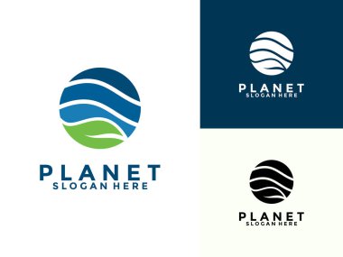 Modern konsepte sahip yaprak logosu tasarımlı yaratıcı gezegen Care Earth logo çizimi