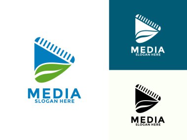 Doğa Sinema Logosu Tasarımı, Çal düğmesi logo vektör şablonu ile Yaprak