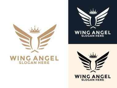 Crown logo tasarım şablonu, altın vintage kanat logo vektörü