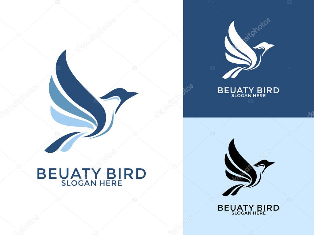 Creative Beauty Bird in line art logo vector, Flying Bird logo design vector illustration