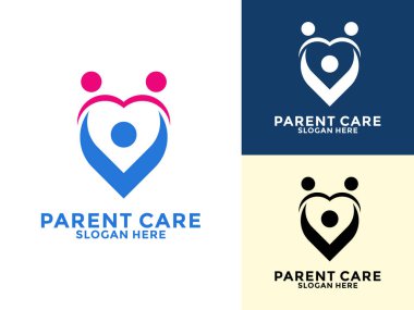 Ebeveyn Kalp Bakımı logosu tasarım şablonu, Aile Kalp logosu tasarımı illüstrasyonu