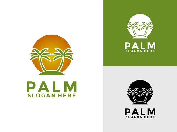 Plaj ve ada logo tasarım şablonu markanız veya işletmeniz için palmiye ağacı logo tasarım vektörü
